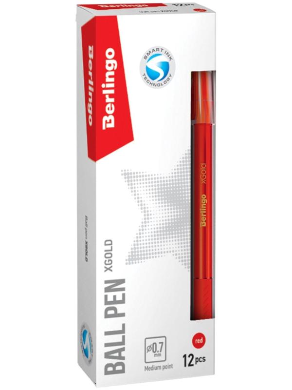 Ручка шариковая Berlingo xGold, стержень красный, узел-игла 0,7 мм