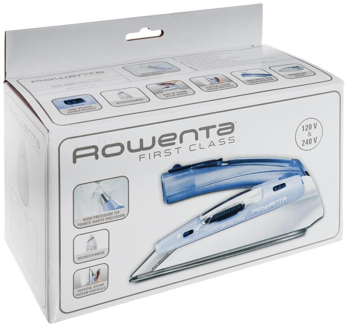 Утюг Rowenta DA1510, 1000 Вт, нержавеющая сталь, 45 г/мин, 70 мл, дорожный, бело-синий