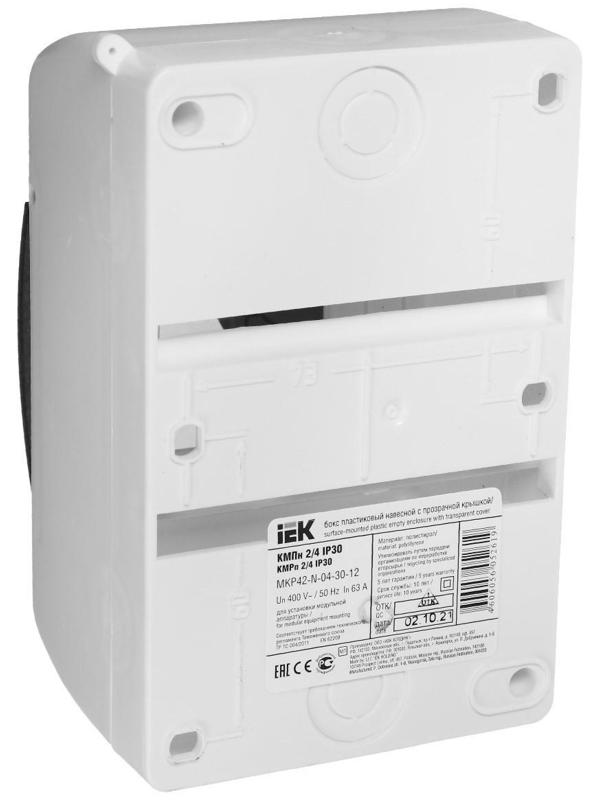 Бокс IEK КМПн 2/4, 4 модуля, IP30, прозрачная крышка, пластик