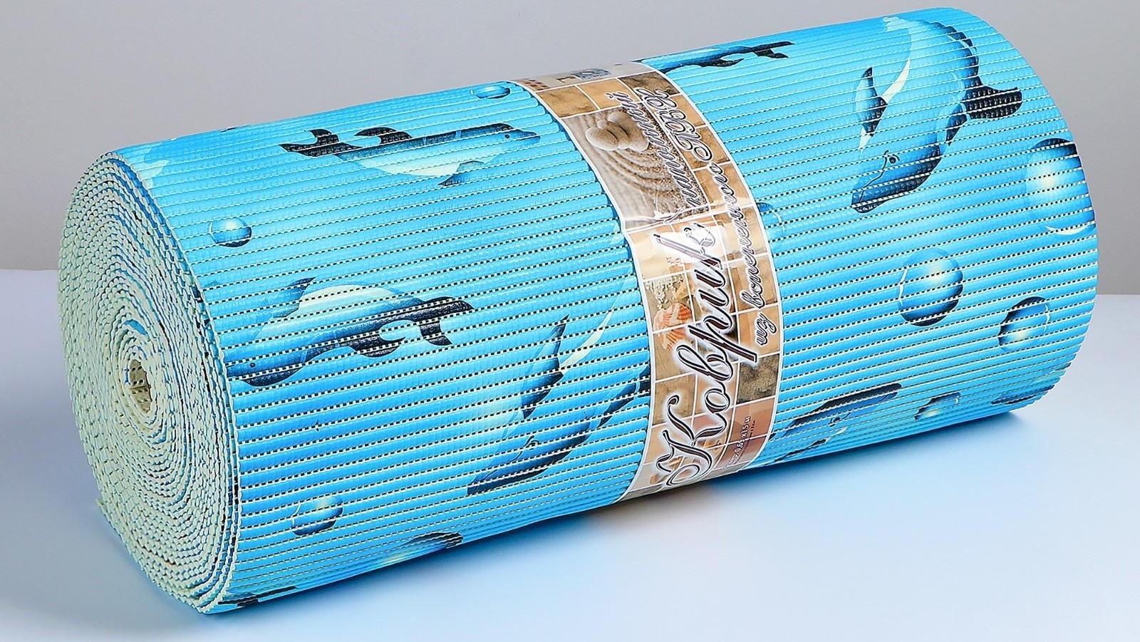 Коврик для ванной комнаты «Дельфины», 1,3×15 м, ПВХ, цвет голубой