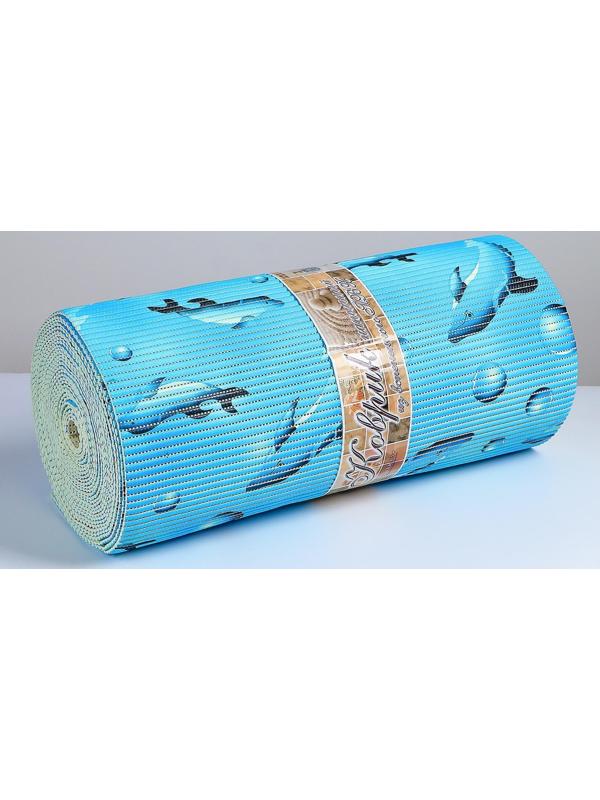 Коврик для ванной комнаты «Дельфины», 1,3×15 м, ПВХ, цвет голубой