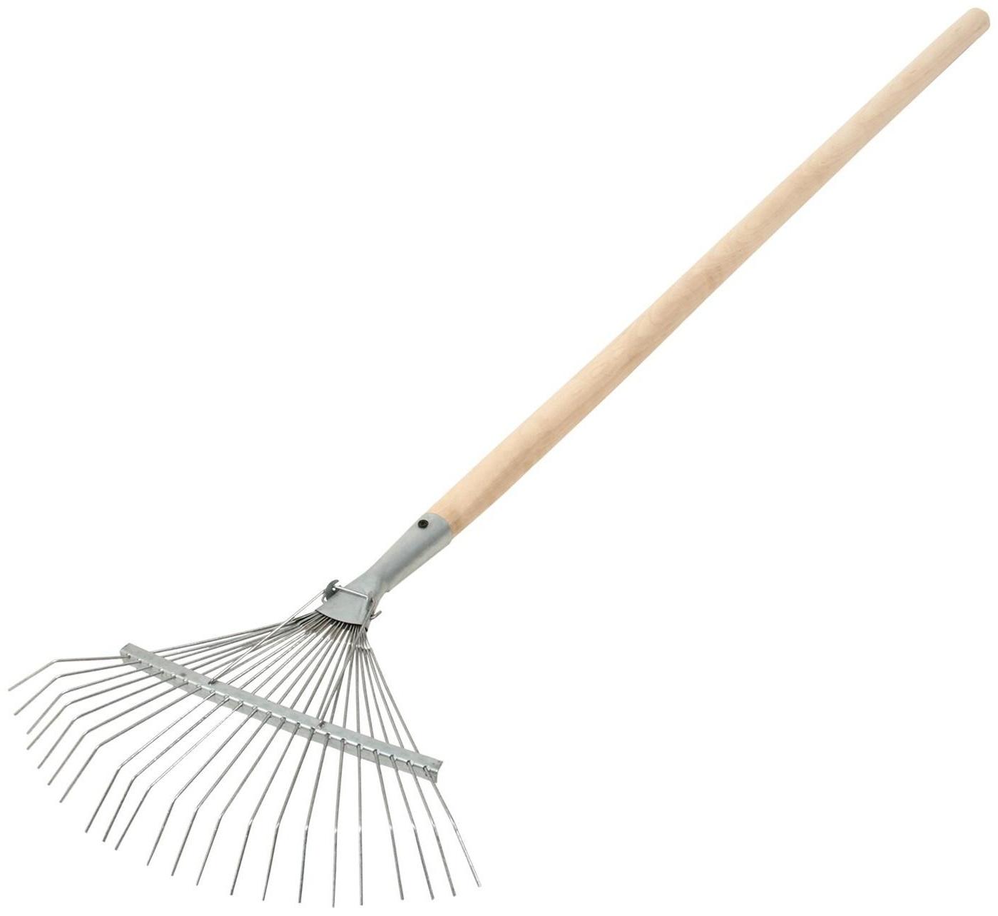 Грабли веерные, проволочные, 22 зубца, оцинкованные, деревянный черенок, 1 сорт