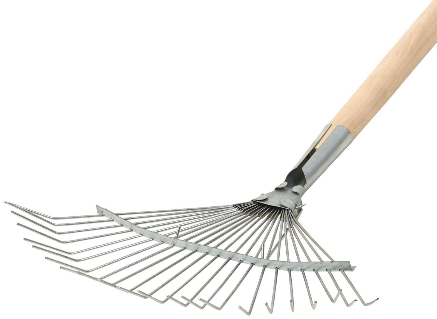 Грабли веерные, проволочные, 22 зубца, оцинкованные, деревянный черенок, 1 сорт