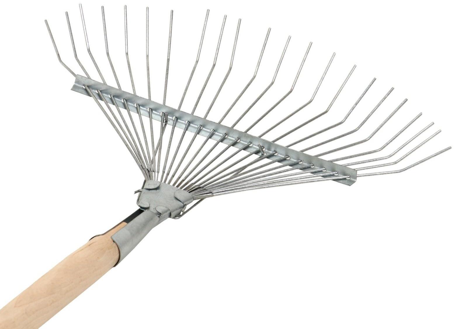 Грабли веерные, проволочные, 22 зубца, оцинкованные, деревянный черенок, 1 сорт