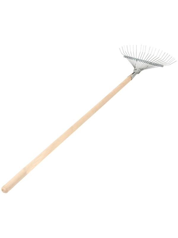 Грабли веерные, проволочные, 22 зубца, оцинкованные, деревянный черенок, 1 сорт