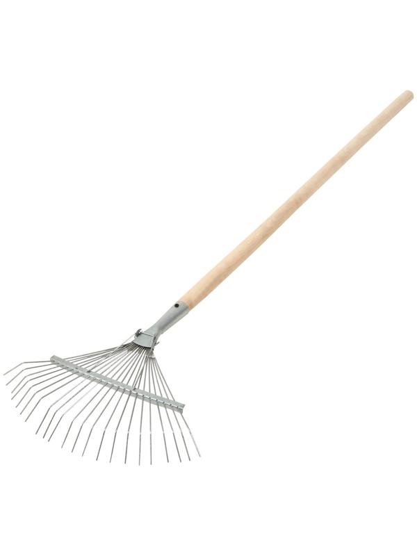Грабли веерные, проволочные, 22 зубца, оцинкованные, деревянный черенок, 1 сорт
