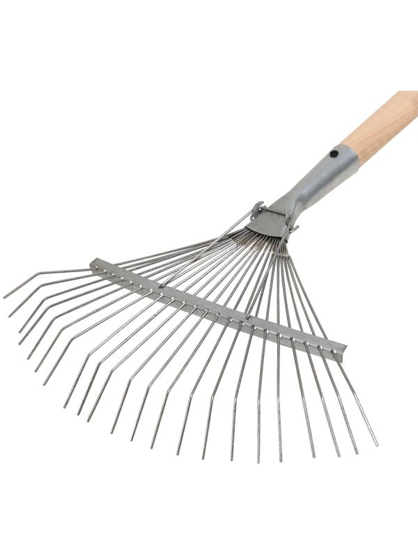 Грабли веерные, проволочные, 22 зубца, оцинкованные, деревянный черенок, 1 сорт