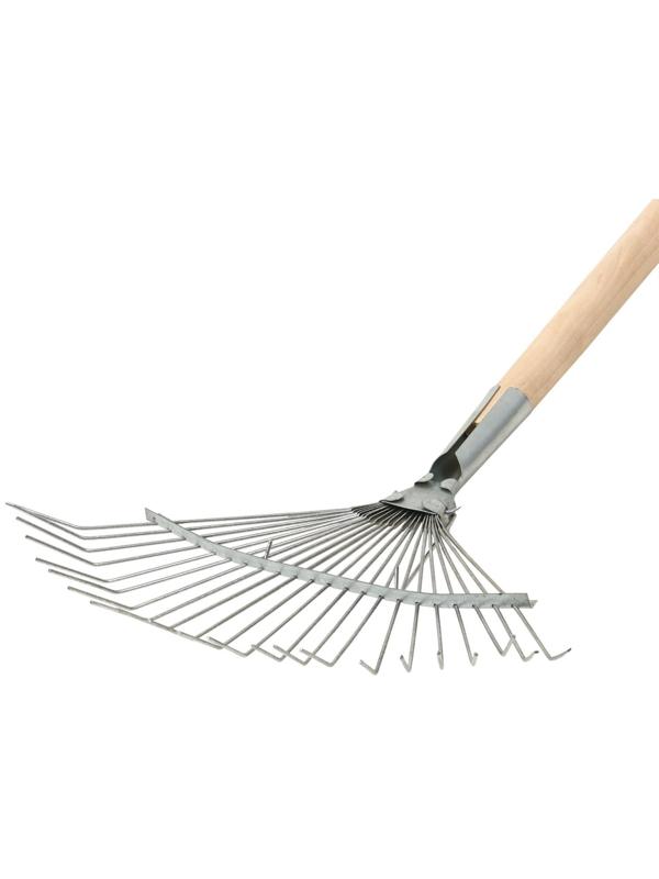 Грабли веерные, проволочные, 22 зубца, оцинкованные, деревянный черенок, 1 сорт
