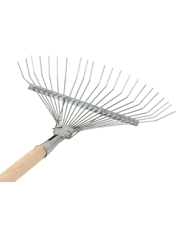 Грабли веерные, проволочные, 22 зубца, оцинкованные, деревянный черенок, 1 сорт