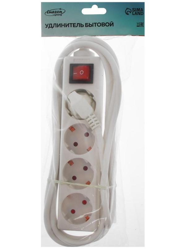 Удлинитель Luazon Lighting, 4 розетки, 3 м, 10 А, 2200 Вт, 3х1.5 мм2, с з/к, с выкл., Б