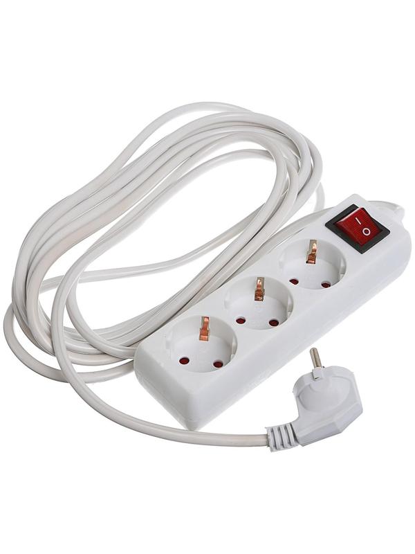 Удлинитель Luazon Lighting, 3 розетки, 5 м, 10 А, 2200 Вт, 3х1.5 мм2, с з/к, с выкл., Б