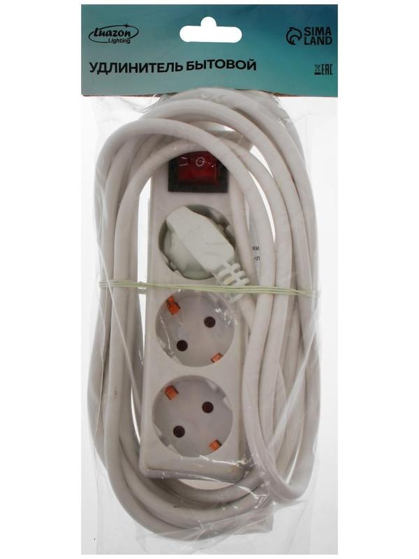 Удлинитель Luazon Lighting, 3 розетки, 5 м, 10 А, 2200 Вт, 3х1.5 мм2, с з/к, с выкл., Б
