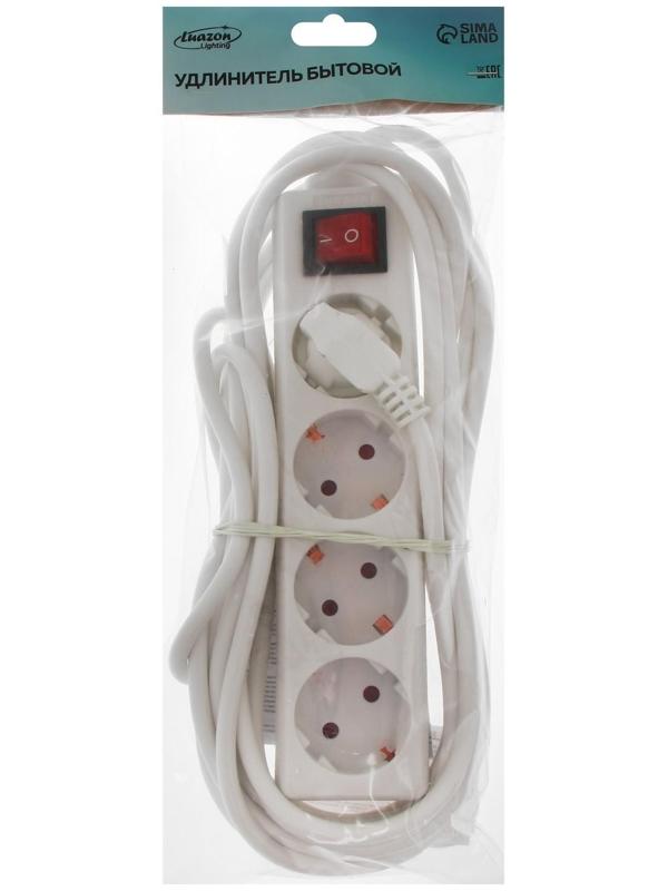 Удлинитель Luazon Lighting, 4 розетки, 5 м, 6 А, 1300 Вт, 3х0.75 мм2, с з/к, с выкл., Б