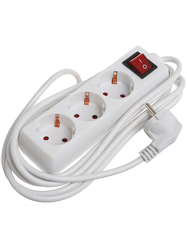 Удлинитель Luazon Lighting, 3 розетки, 3 м, 6 А, 1300 Вт, 3х0.75 мм2, с з/к, с выкл., Б
