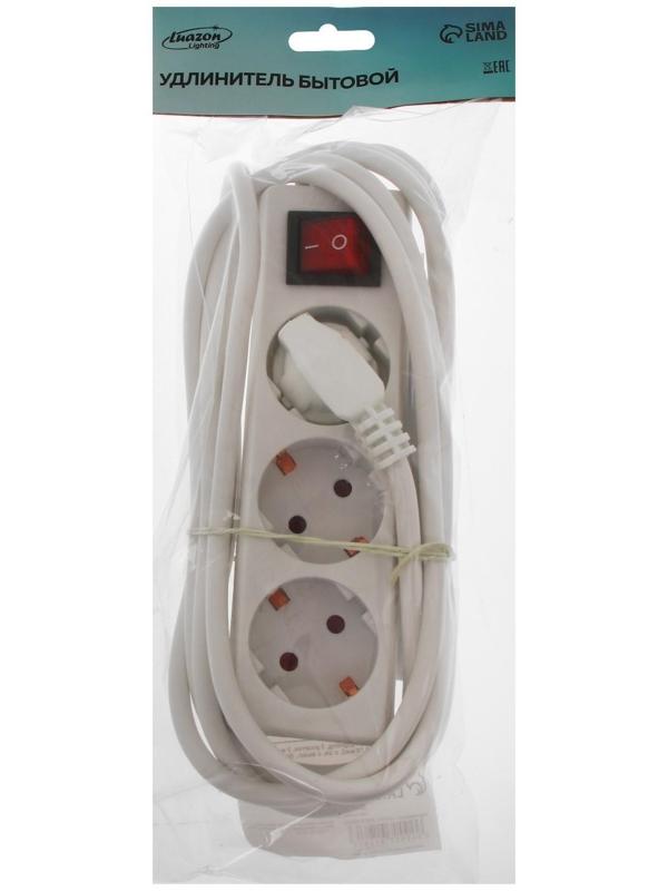 Удлинитель Luazon Lighting, 3 розетки, 3 м, 6 А, 1300 Вт, 3х0.75 мм2, с з/к, с выкл., Б