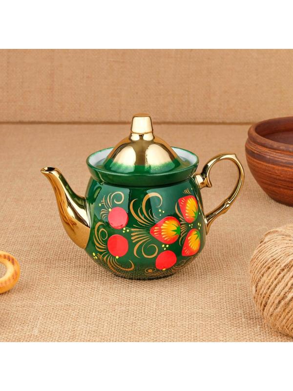 Набор «Маки на зелёном», жёлудь, 3 предмета, самовар 3 л, заварочный чайник 0,7 л, поднос
