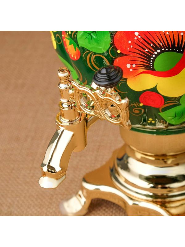 Набор «Маки на зелёном», жёлудь, 3 предмета, самовар 3 л, заварочный чайник 0,7 л, поднос