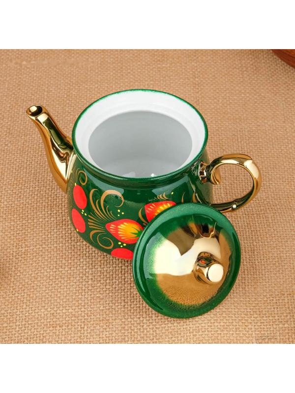 Набор «Маки на зелёном», жёлудь, 3 предмета, самовар 3 л, заварочный чайник 0,7 л, поднос