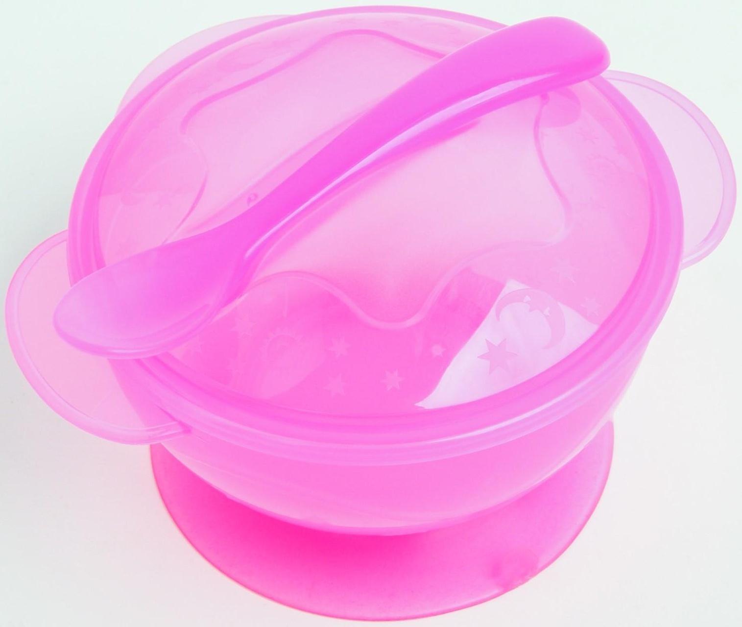 Набор детской посуды, 3 предмета: миска на присоске 330 мл, крышка, ложка, от 5 мес., цветаМИКС