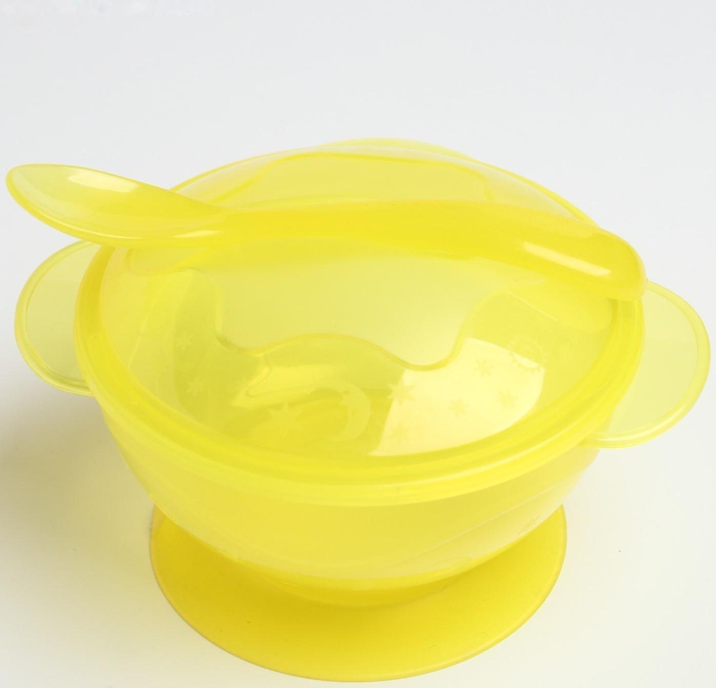 Набор детской посуды, 3 предмета: миска на присоске 330 мл, крышка, ложка, от 5 мес., цветаМИКС