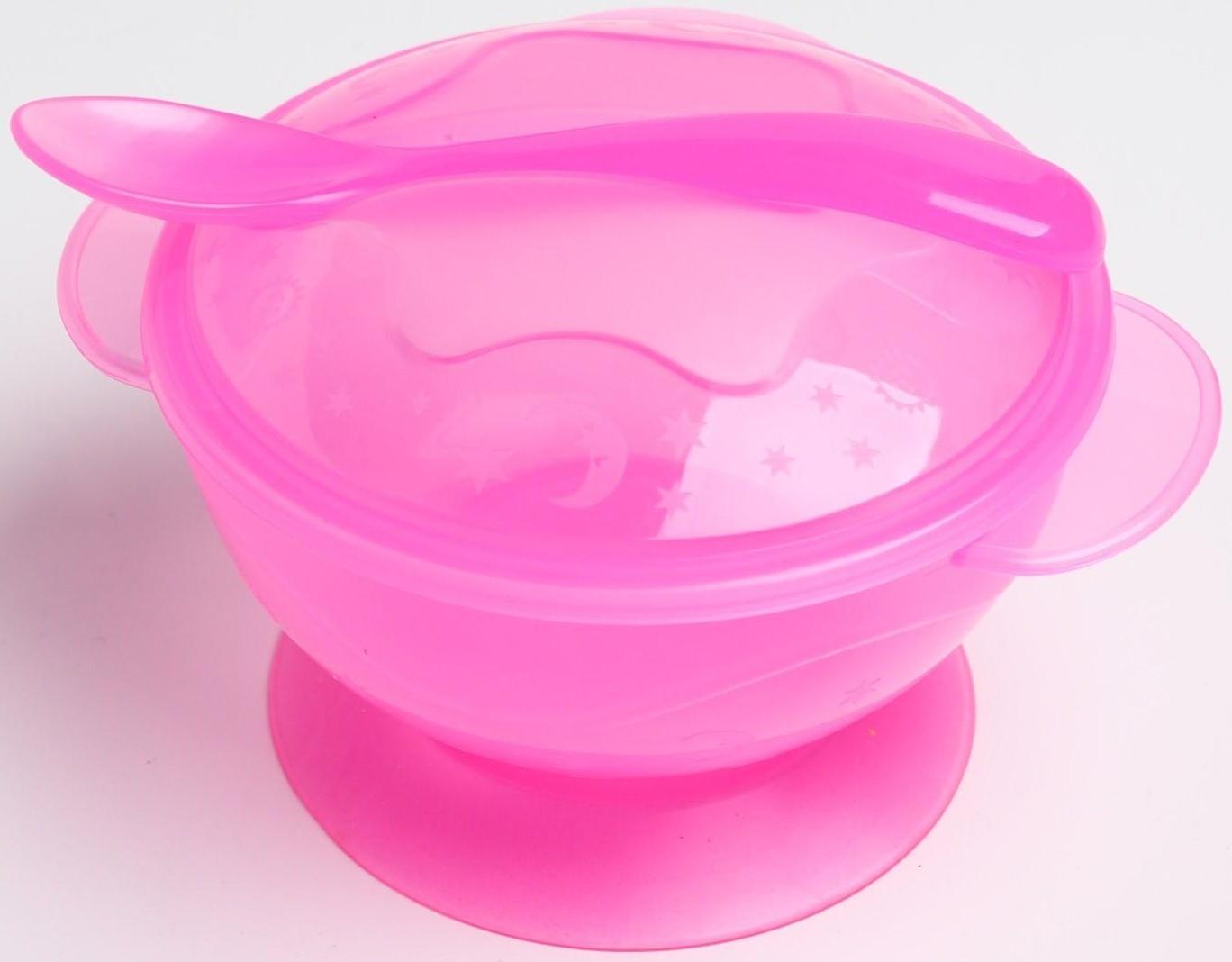 Набор детской посуды, 3 предмета: миска на присоске 330 мл, крышка, ложка, от 5 мес., цветаМИКС