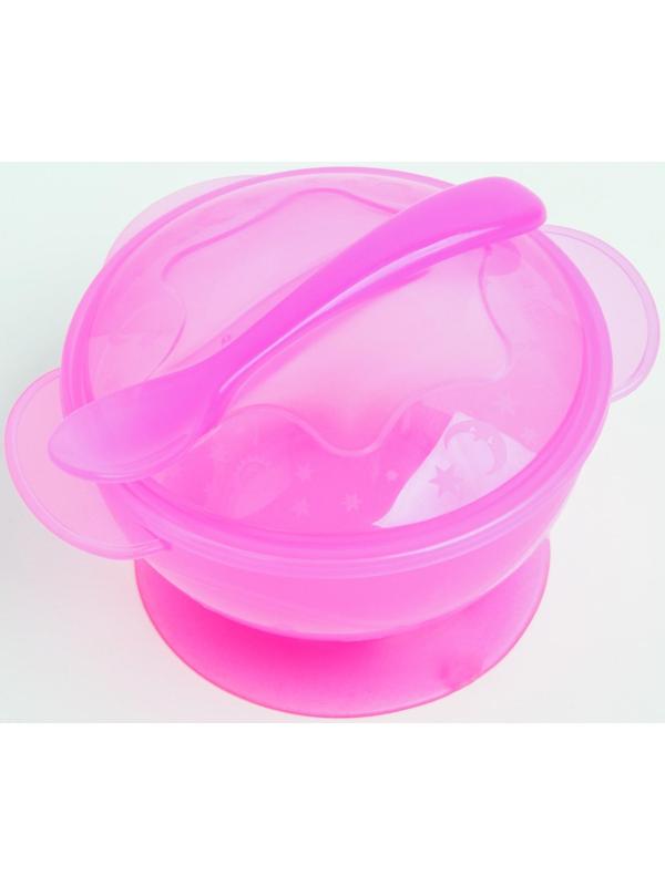 Набор детской посуды, 3 предмета: миска на присоске 330 мл, крышка, ложка, от 5 мес., цветаМИКС