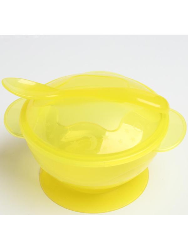 Набор детской посуды, 3 предмета: миска на присоске 330 мл, крышка, ложка, от 5 мес., цветаМИКС