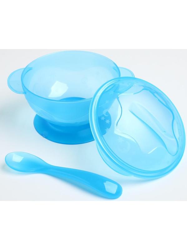 Набор детской посуды, 3 предмета: миска на присоске 330 мл, крышка, ложка, от 5 мес., цветаМИКС