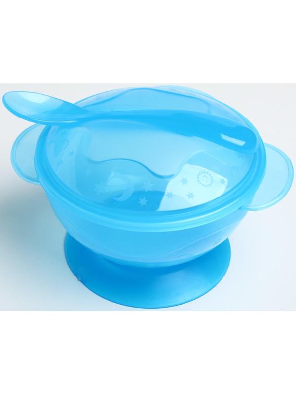 Набор детской посуды, 3 предмета: миска на присоске 330 мл, крышка, ложка, от 5 мес., цветаМИКС