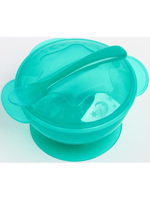 Набор детской посуды, 3 предмета: миска на присоске 330 мл, крышка, ложка, от 5 мес., цветаМИКС