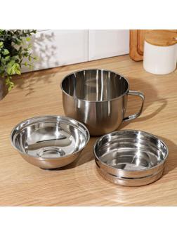 Набор посуды из нержавеющей стали «Турист» 3 шт: кружка 1,35 л, миска 650 мл, тарелка 300 мл