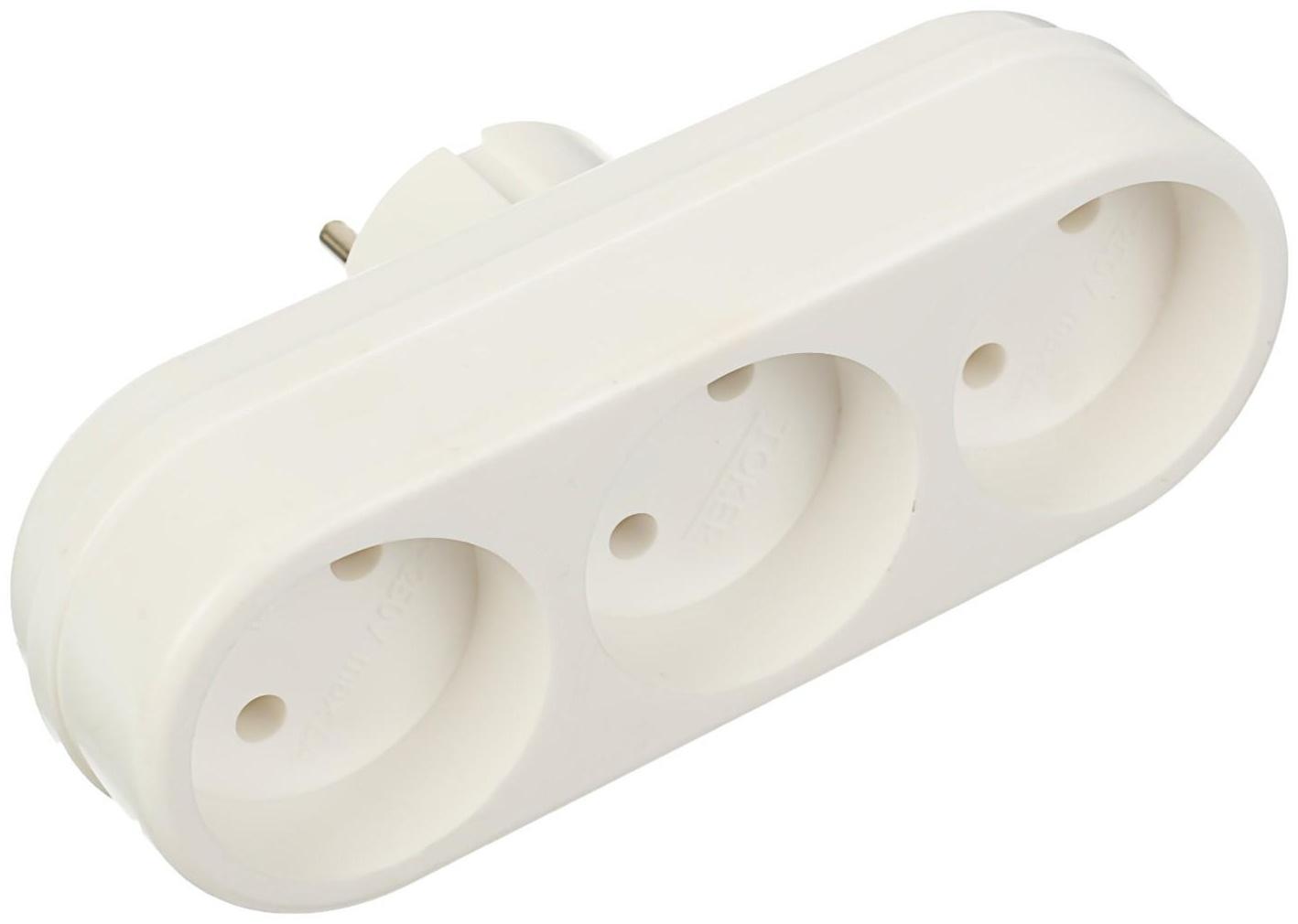 Тройник электрический REXANT, 6-10 А, без з/к, линейный, белый