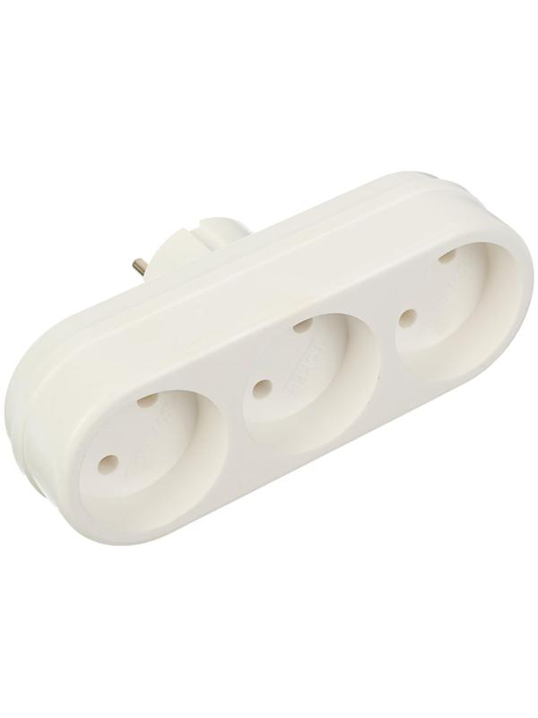 Тройник электрический REXANT, 6-10 А, без з/к, линейный, белый