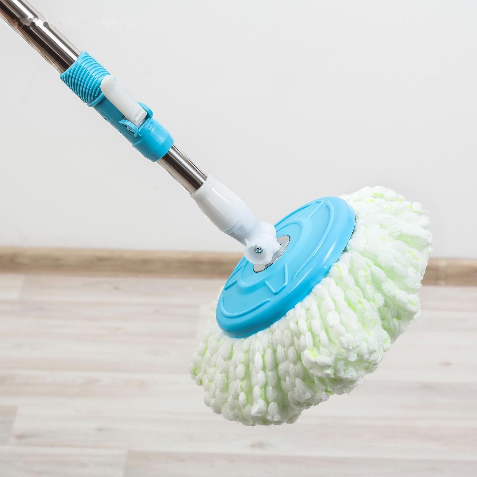 Швабра с отжимом и ведро с пластиковой центрифугой 16 л, запасная насадка из микрофибры, цвет МИКС