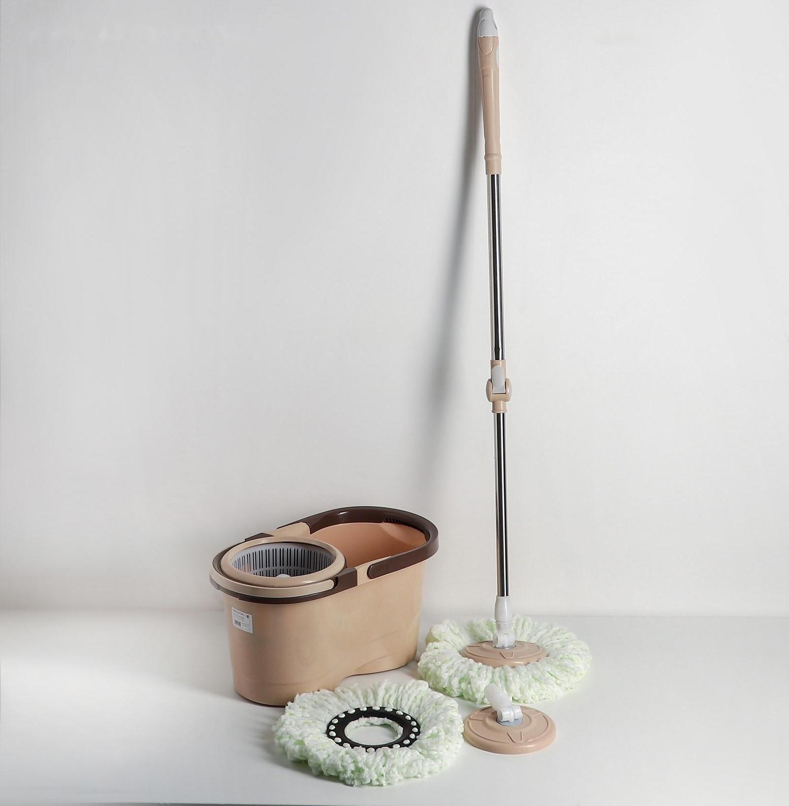 Швабра с отжимом и ведро с пластиковой центрифугой 16 л, запасная насадка из микрофибры, цвет МИКС