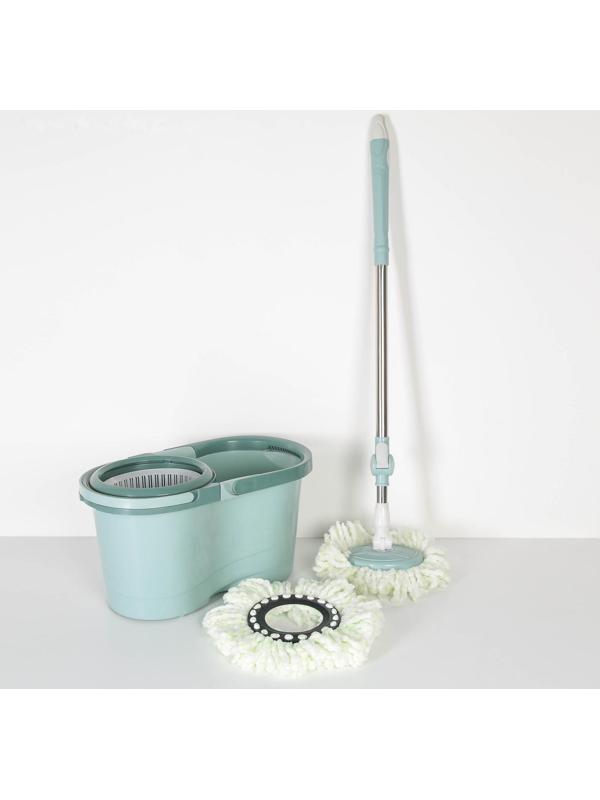 Швабра с отжимом и ведро с пластиковой центрифугой 16 л, запасная насадка из микрофибры, цвет МИКС