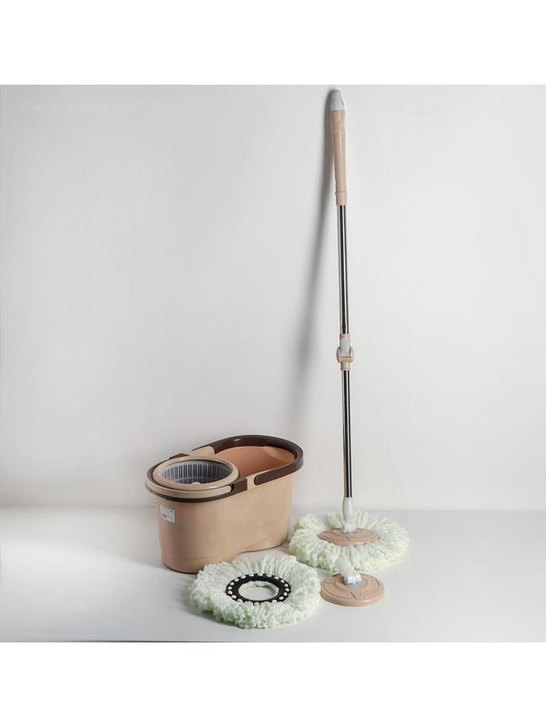 Швабра с отжимом и ведро с пластиковой центрифугой 16 л, запасная насадка из микрофибры, цвет МИКС