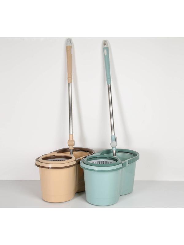 Швабра с отжимом и ведро с пластиковой центрифугой 16 л, запасная насадка из микрофибры, цвет МИКС