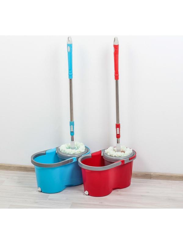Швабра с отжимом и ведро с пластиковой центрифугой 16 л, запасная насадка из микрофибры, цвет МИКС