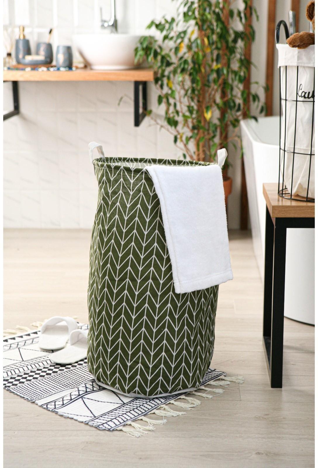 Корзина бельевая текстильная Доляна «Зигзаг», 35×35×60 см, цвет зелёный