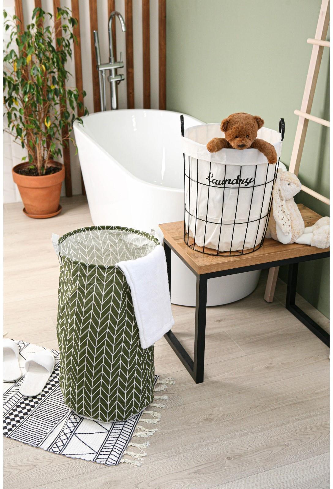 Корзина бельевая текстильная Доляна «Зигзаг», 35×35×60 см, цвет зелёный