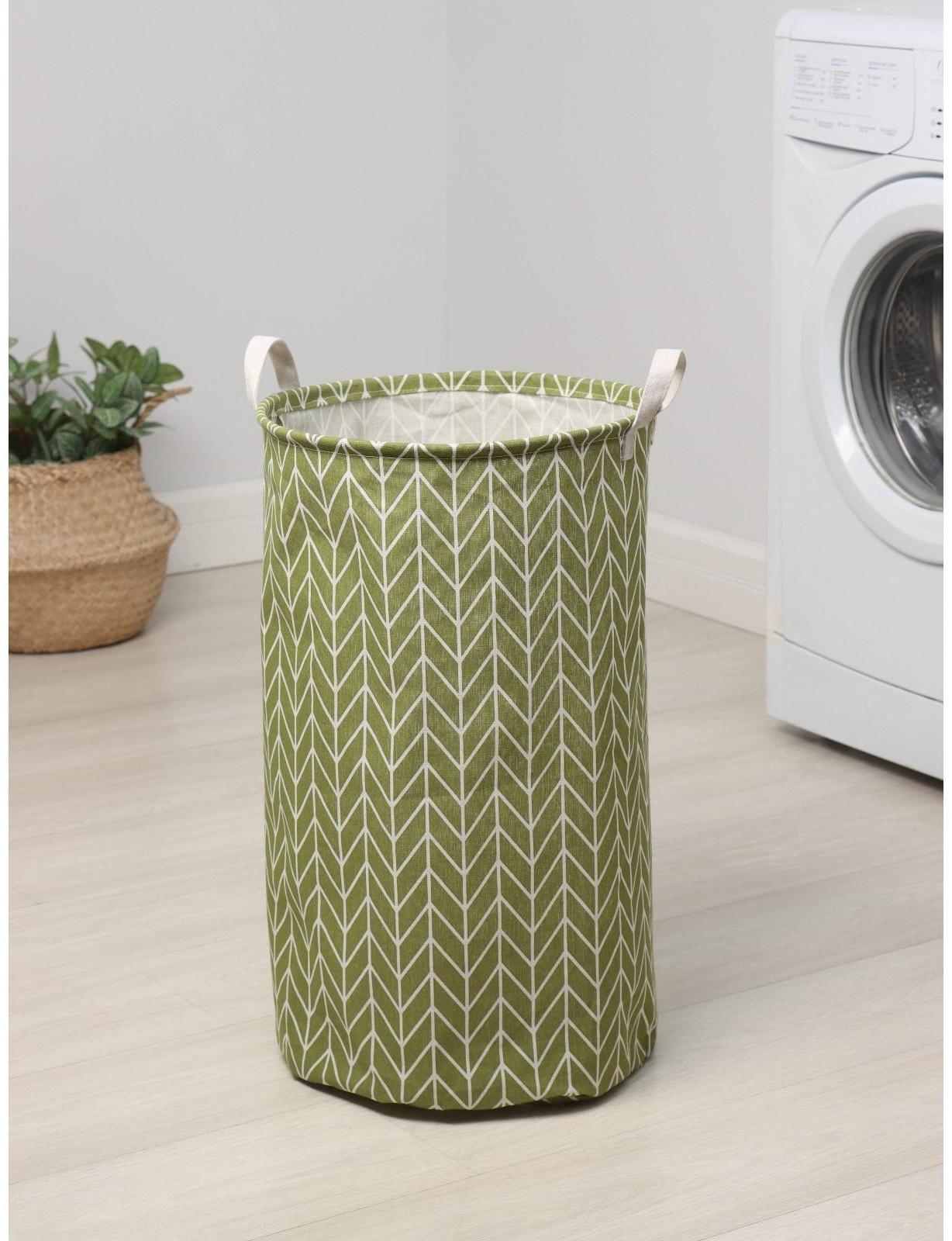Корзина бельевая текстильная Доляна «Зигзаг», 35×35×60 см, цвет зелёный