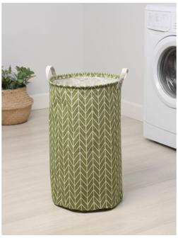 Корзина бельевая текстильная Доляна «Зигзаг», 35×35×60 см, цвет зелёный