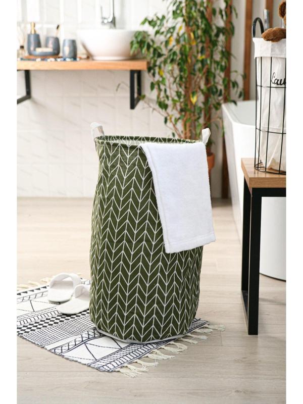 Корзина бельевая текстильная Доляна «Зигзаг», 35×35×60 см, цвет зелёный