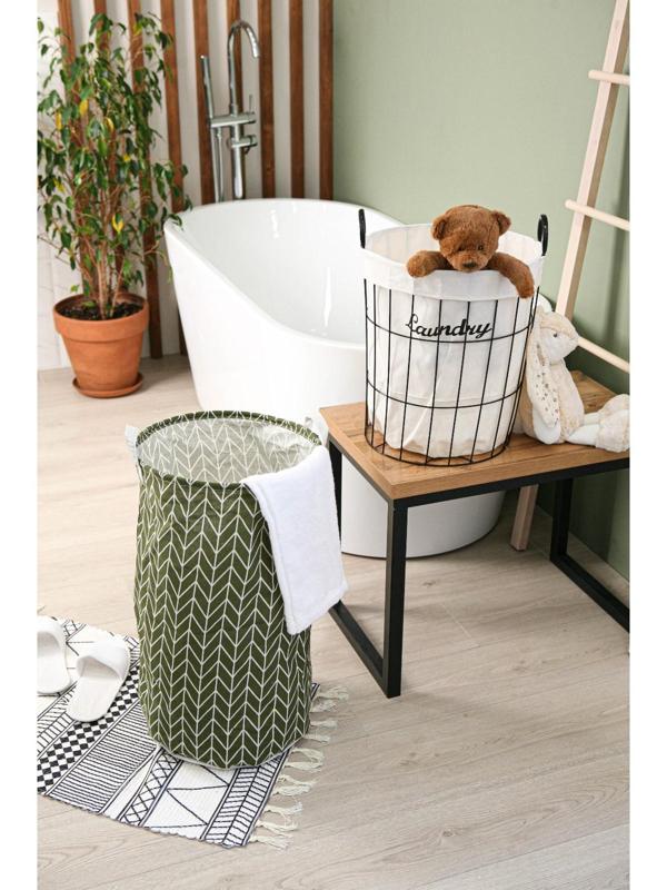 Корзина бельевая текстильная Доляна «Зигзаг», 35×35×60 см, цвет зелёный