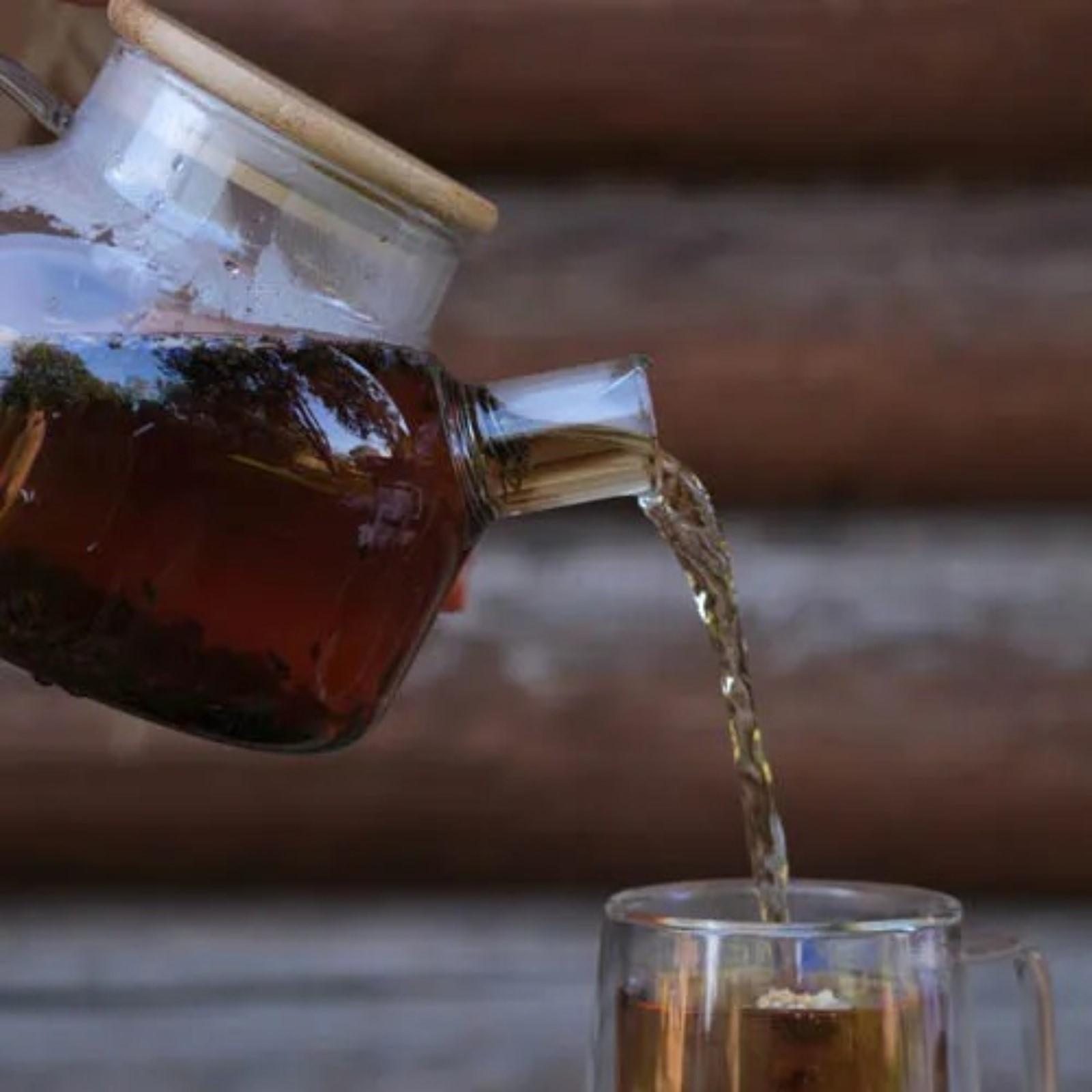 Чайник стеклянный заварочный с бамбуковой крышкой и металлическим фильтром Magistro «Эко», 1 л