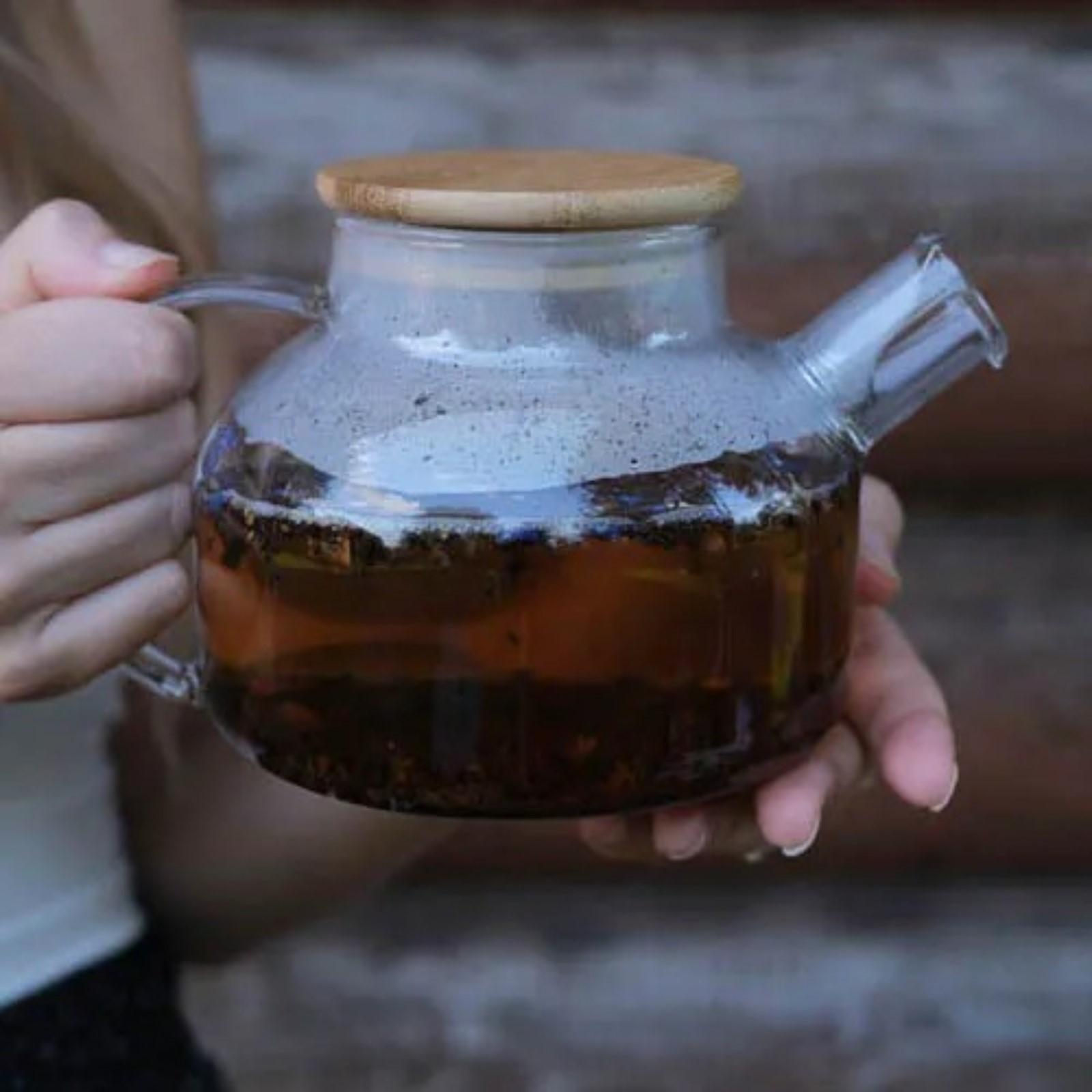 Чайник стеклянный заварочный с бамбуковой крышкой и металлическим фильтром Magistro «Эко», 1 л