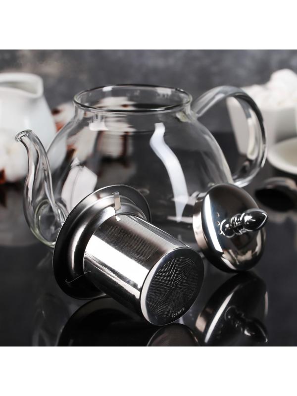 Чайник стеклянный заварочный с металлическим ситом «Жак», 1,3 л