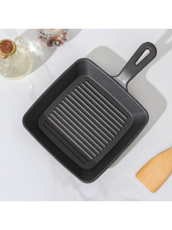 Сковорода-гриль чугунная «Квадрат. Гриль», 19×19×3 см, чугунная ручка, цвет чёрный