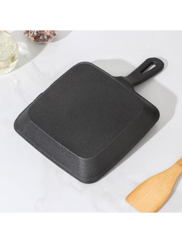 Сковорода-гриль чугунная «Квадрат. Гриль», 19×19×3 см, чугунная ручка, цвет чёрный